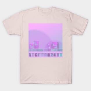 Neon city landscape with railroad T-Shirt